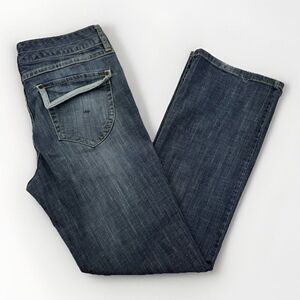Daisy Fuentes Moda Bootcut Denim Jeans Size 12 Flap Back Pockets Dark Wash